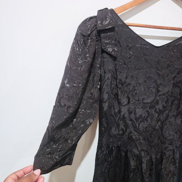 Lanz Salzburg Vintage Black Floral Jacquard Drop Waist Maxi Dress Size 12 80s - Picture 3 of 13